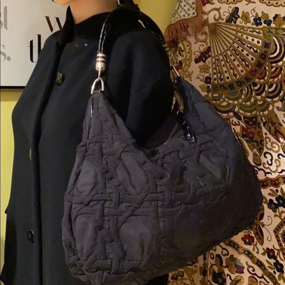 Stuart WeitzmanBlack Quilted Fabric Hobo Bag - Picture 6 of 16